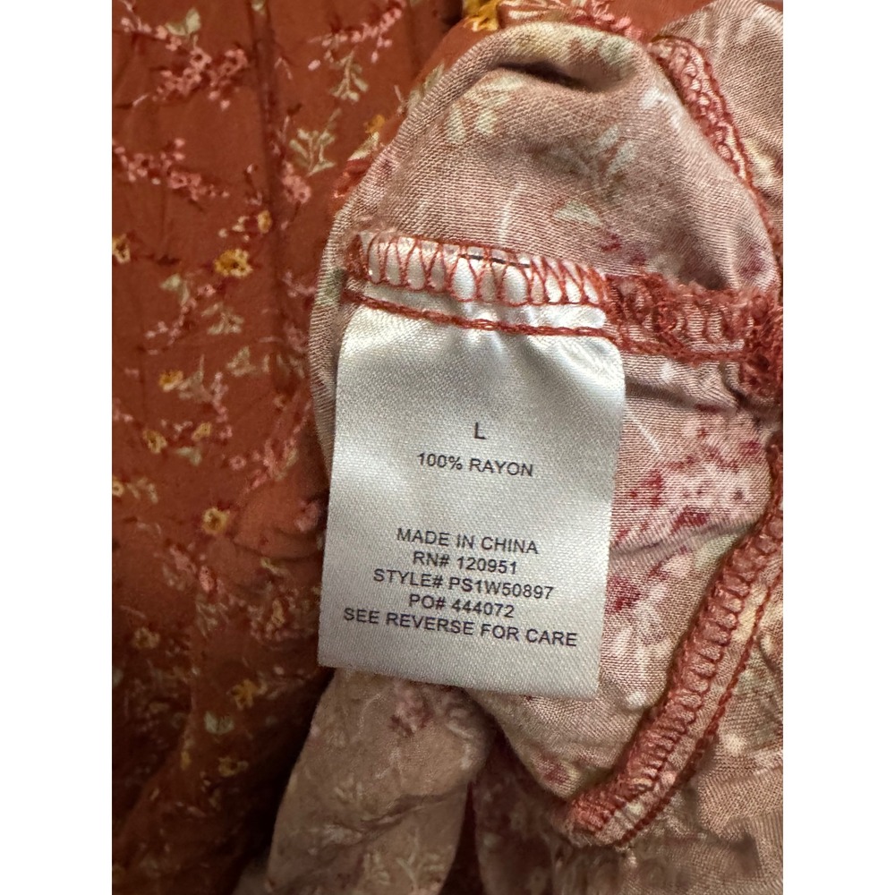 Pink Rose Floral Mini Dress Womens Large Rust Orange Excellent Crochet Lace Trim - Picture 4 of 5